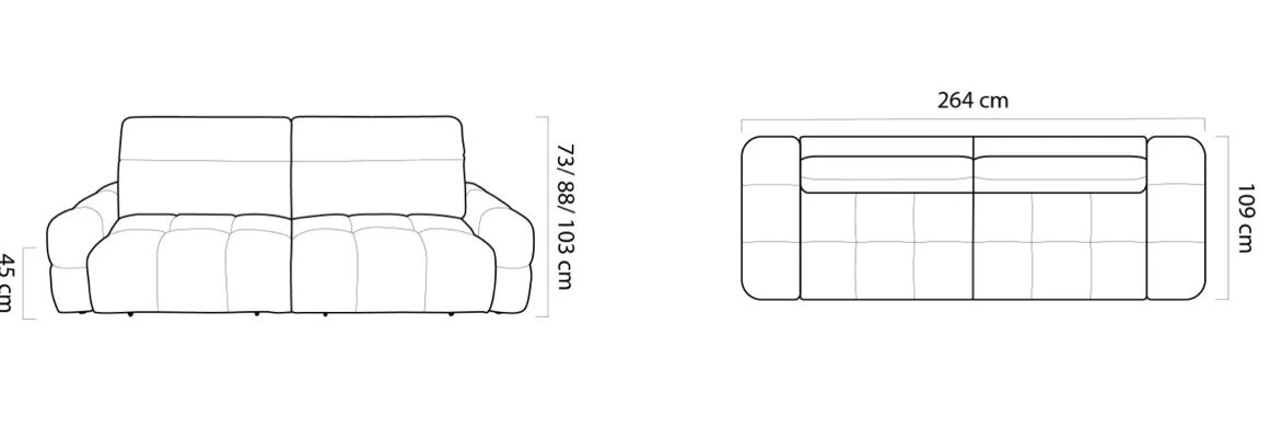 Pera Sofa 3-Sitzer – Maßzeichnung
